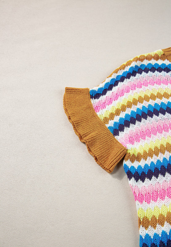 Contrast Round Neck Short Sleeve Sweater by Wild and Free Boutique