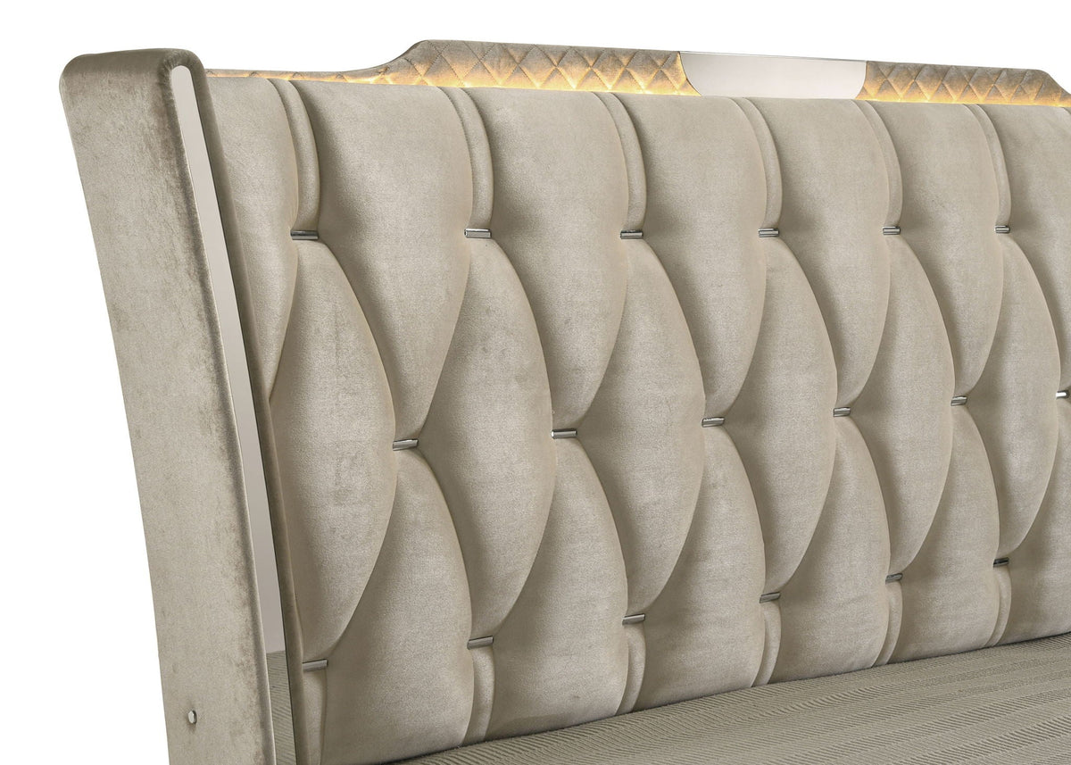 Lorient Eastern King LED Upholstered Bed Ivory and Camel by Unique Piece Furniture