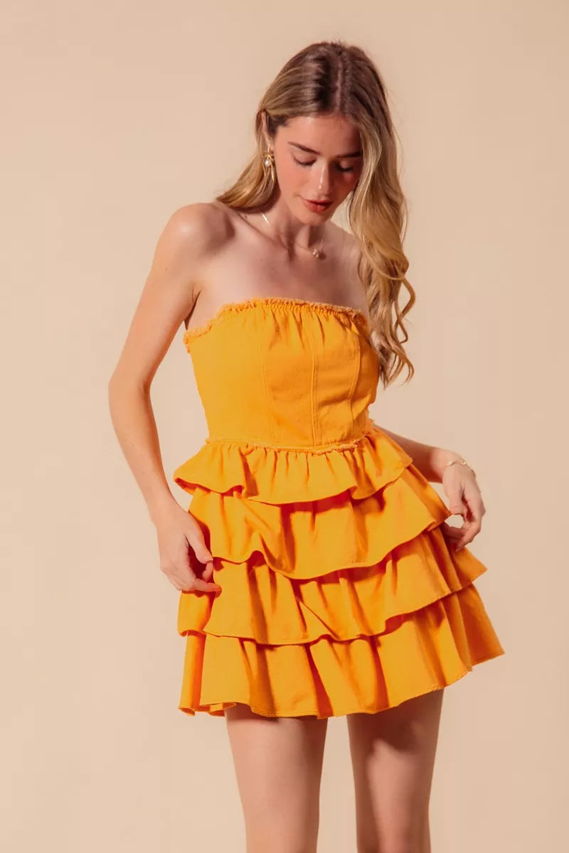 SO ME Strapless Ruffle Layered Game Day Cheer Up Dress by Wild and Free Boutique