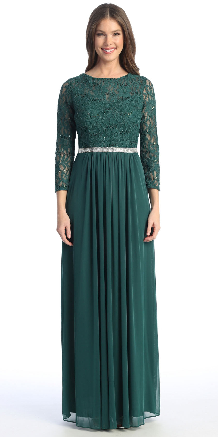 CLEARANCE - Celavie 6305L Three-Quarter Length Lace Sleeve Dress A-line (Size M) by DiscountDressShop