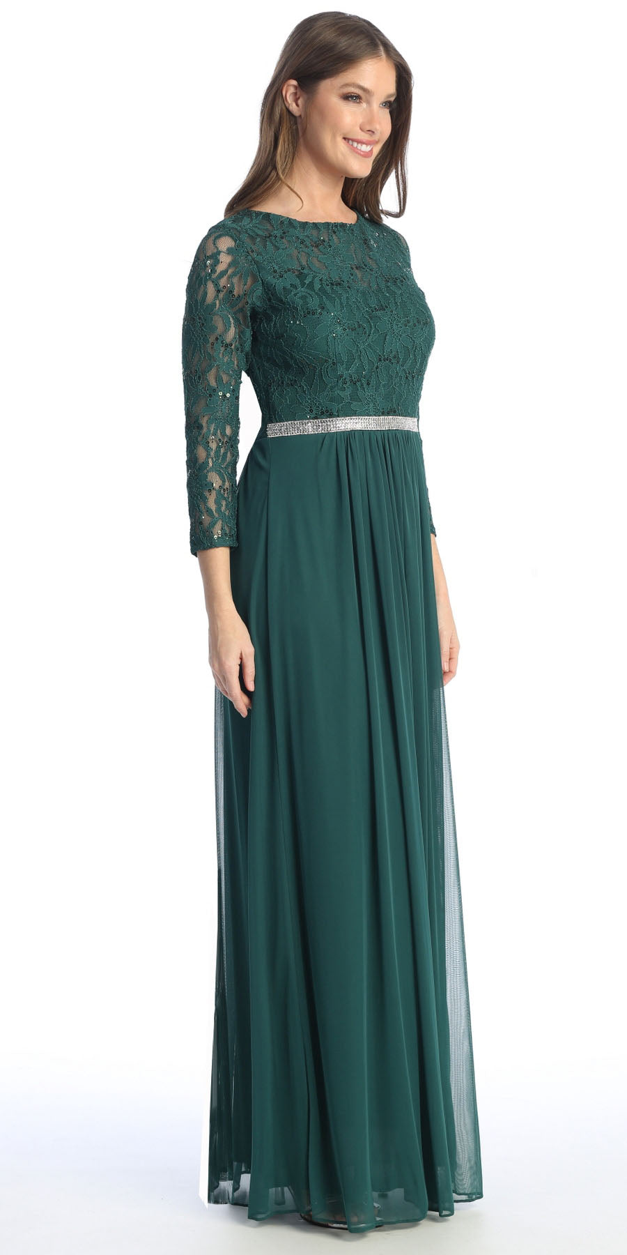 CLEARANCE - Celavie 6305L Three-Quarter Length Lace Sleeve Dress A-line (Size M) by DiscountDressShop
