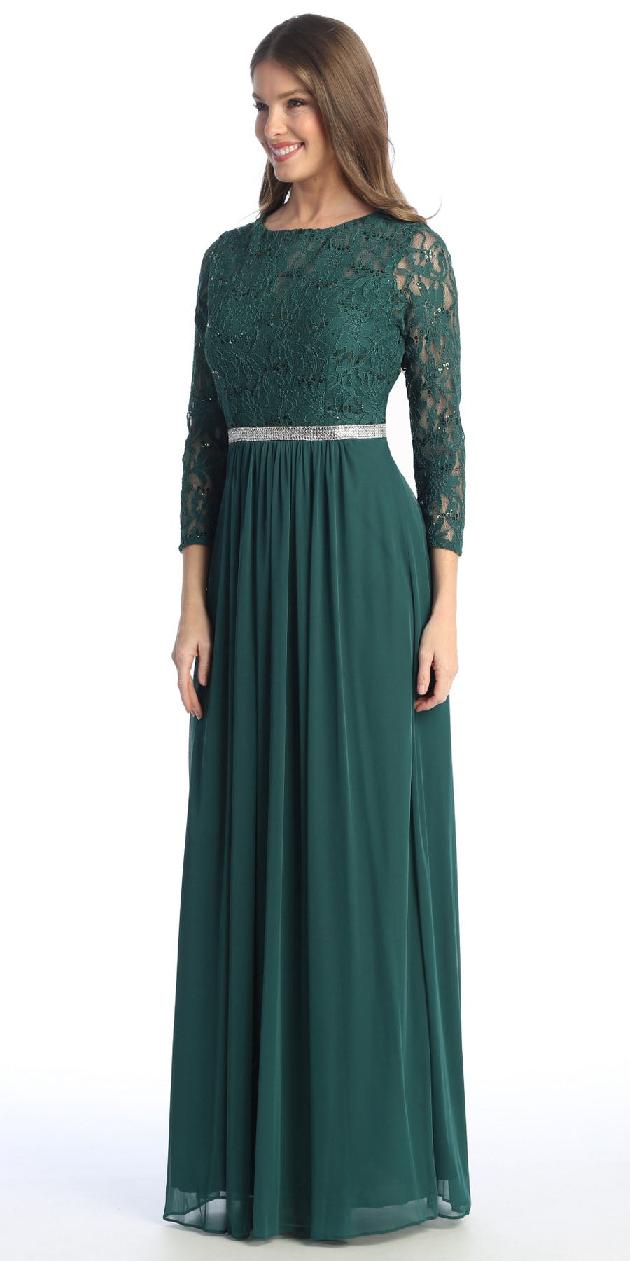 CLEARANCE - Celavie 6305L Three-Quarter Length Lace Sleeve Dress A-line (Size M) by DiscountDressShop