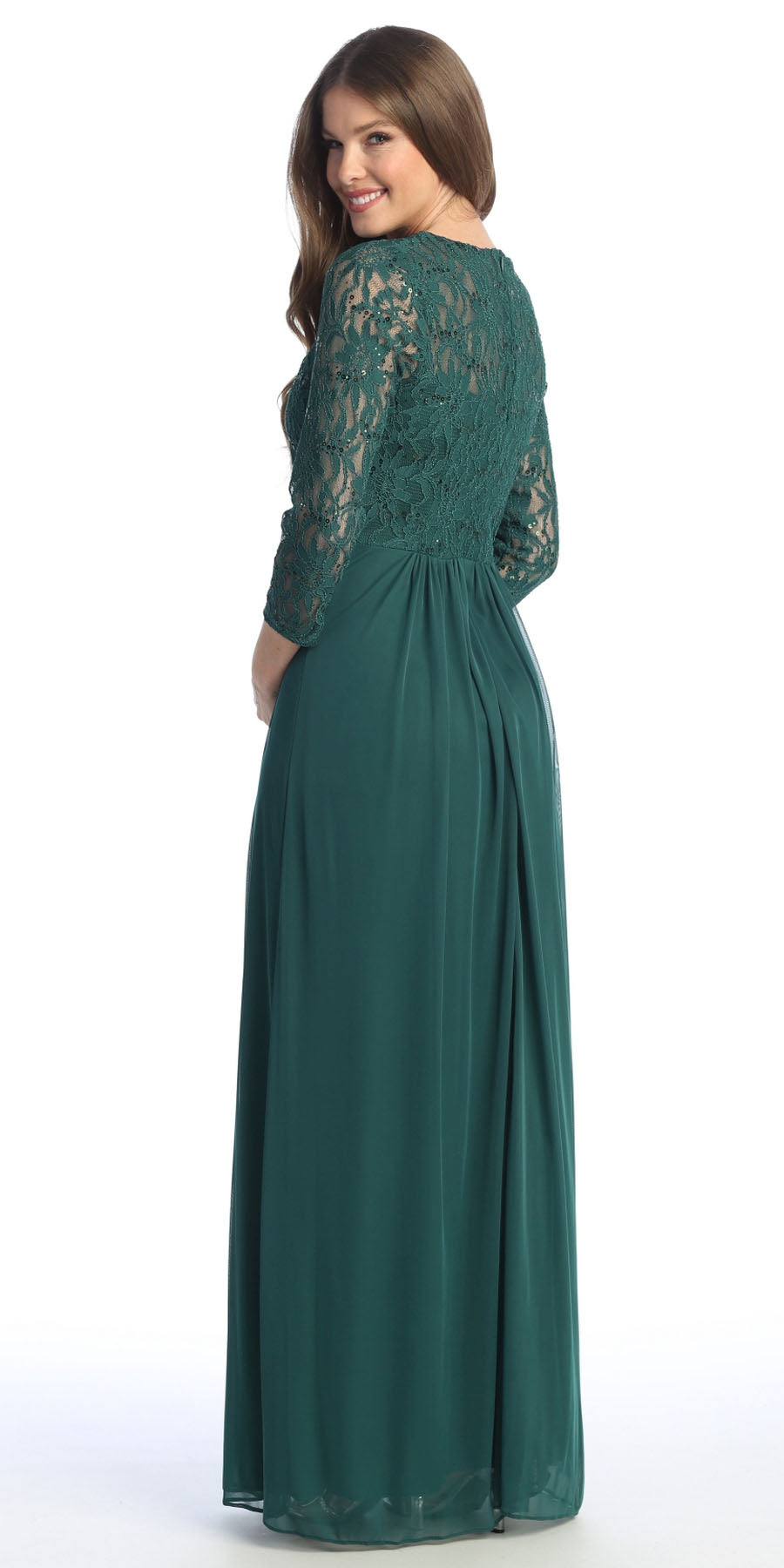 CLEARANCE - Celavie 6305L Three-Quarter Length Lace Sleeve Dress A-line (Size M) by DiscountDressShop