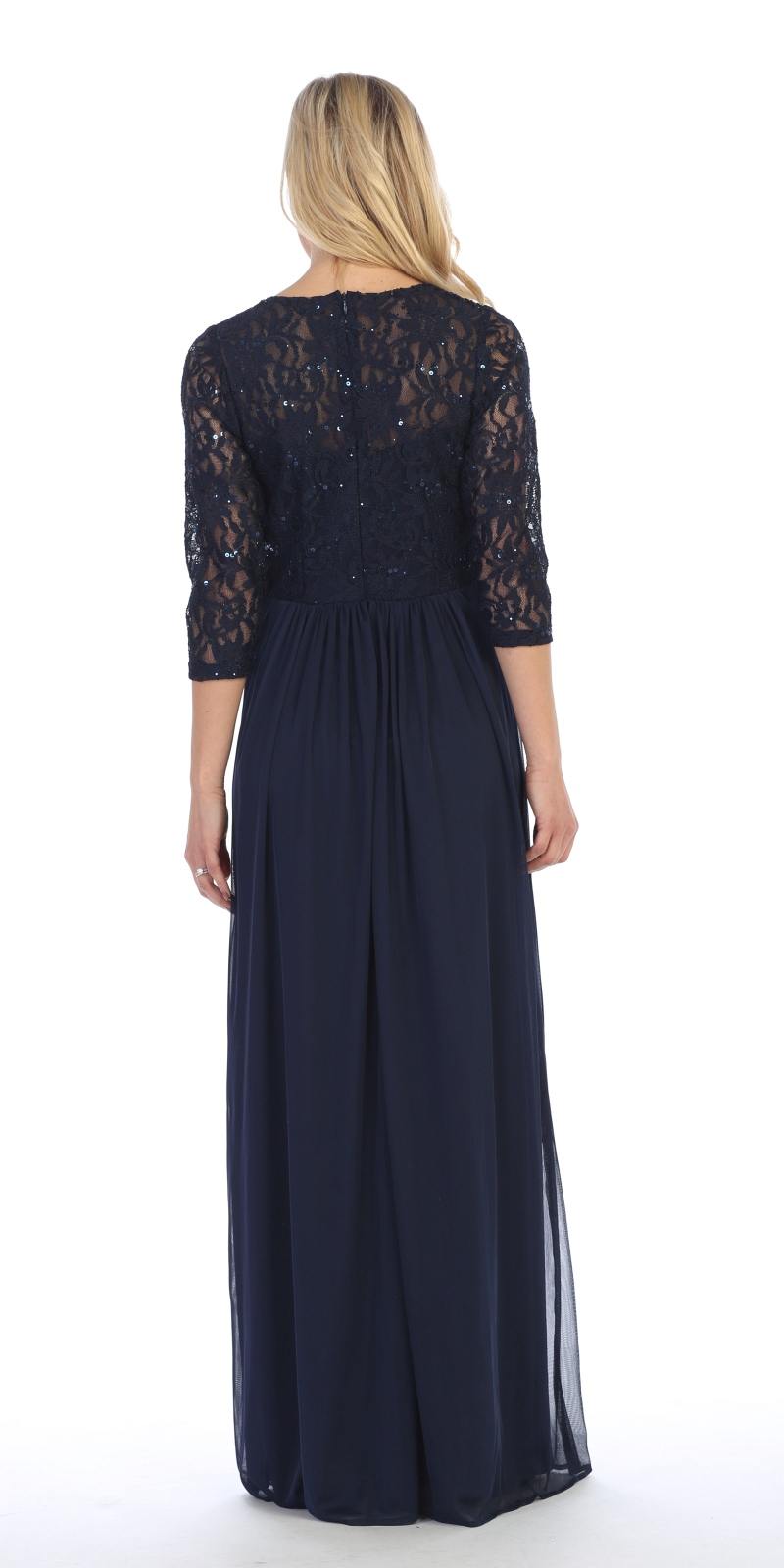 CLEARANCE - Celavie 6305L Three-Quarter Length Lace Sleeve Dress A-line (Size M) by DiscountDressShop