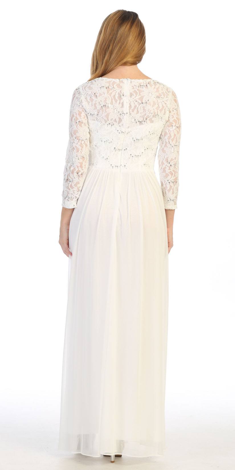 CLEARANCE - Celavie 6305L Three-Quarter Length Lace Sleeve Dress A-line (Size M) by DiscountDressShop