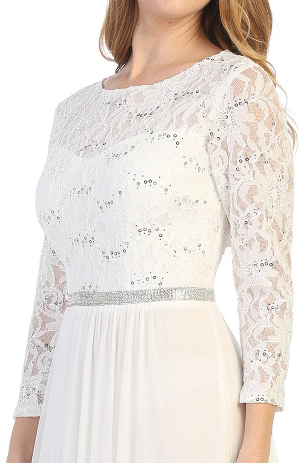 CLEARANCE - Celavie 6305L Three-Quarter Length Lace Sleeve Dress A-line (Size M) by DiscountDressShop