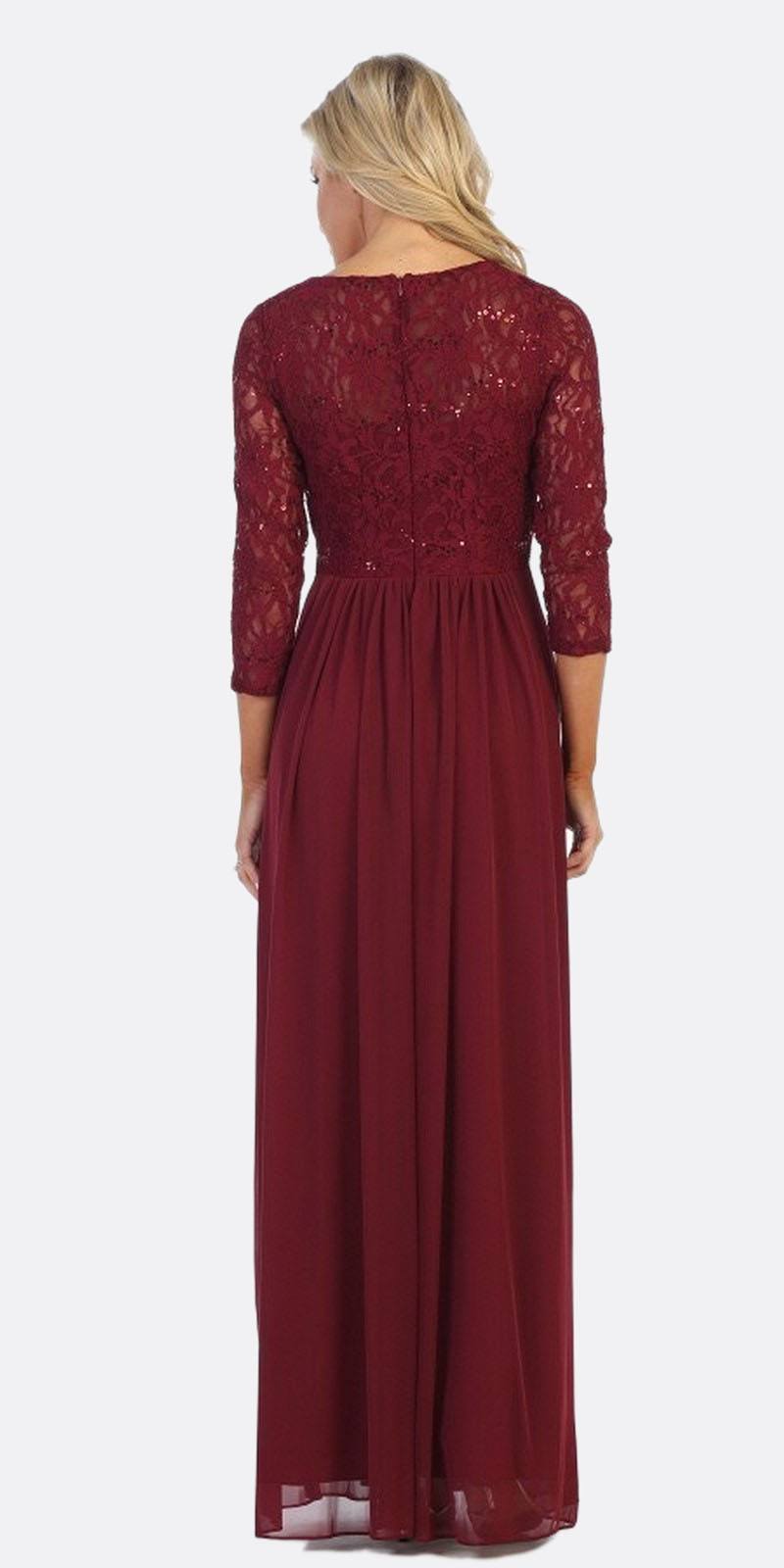 CLEARANCE - Celavie 6305L Three-Quarter Length Lace Sleeve Dress A-line (Size M) by DiscountDressShop