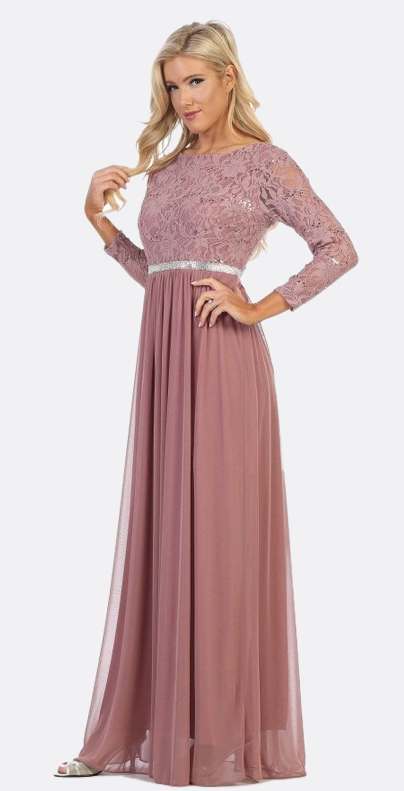 CLEARANCE - Celavie 6305L Three-Quarter Length Lace Sleeve Dress A-line (Size M) by DiscountDressShop
