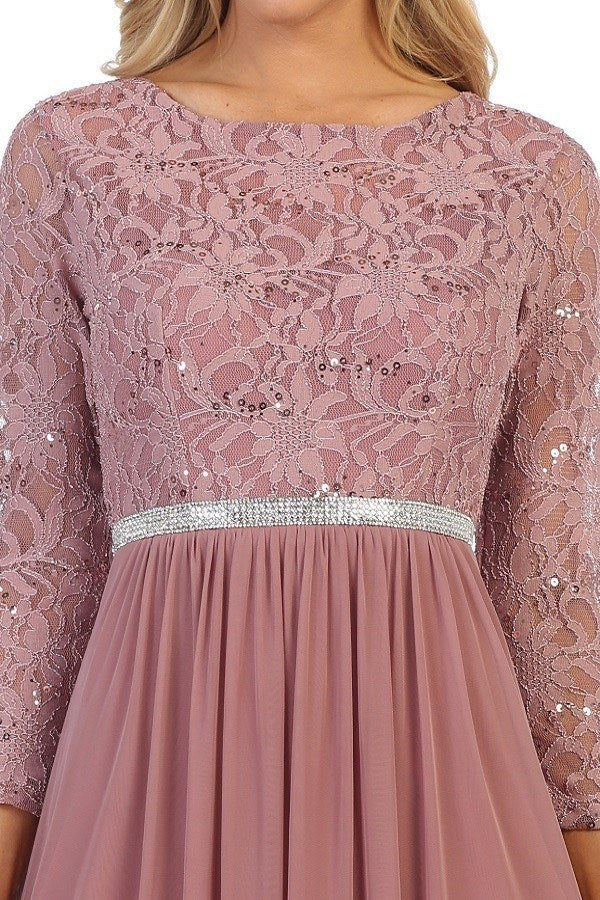 CLEARANCE - Celavie 6305L Three-Quarter Length Lace Sleeve Dress A-line (Size M) by DiscountDressShop