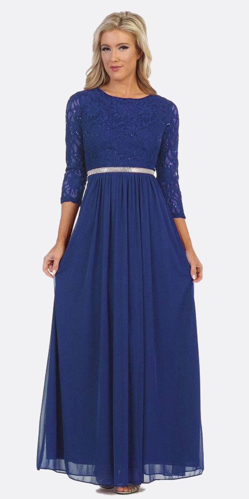 CLEARANCE - Celavie 6305L Three-Quarter Length Lace Sleeve Dress A-line (Size M) by DiscountDressShop