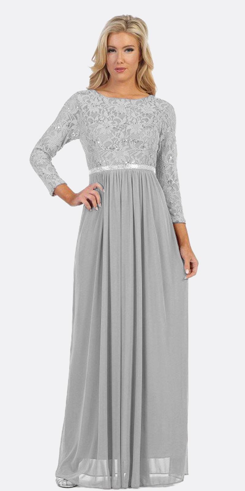 CLEARANCE - Celavie 6305L Three-Quarter Length Lace Sleeve Dress A-line (Size M) by DiscountDressShop
