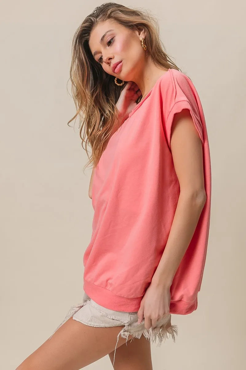 BiBi French Terry Drop Shoulder Basic Top by Simply Love