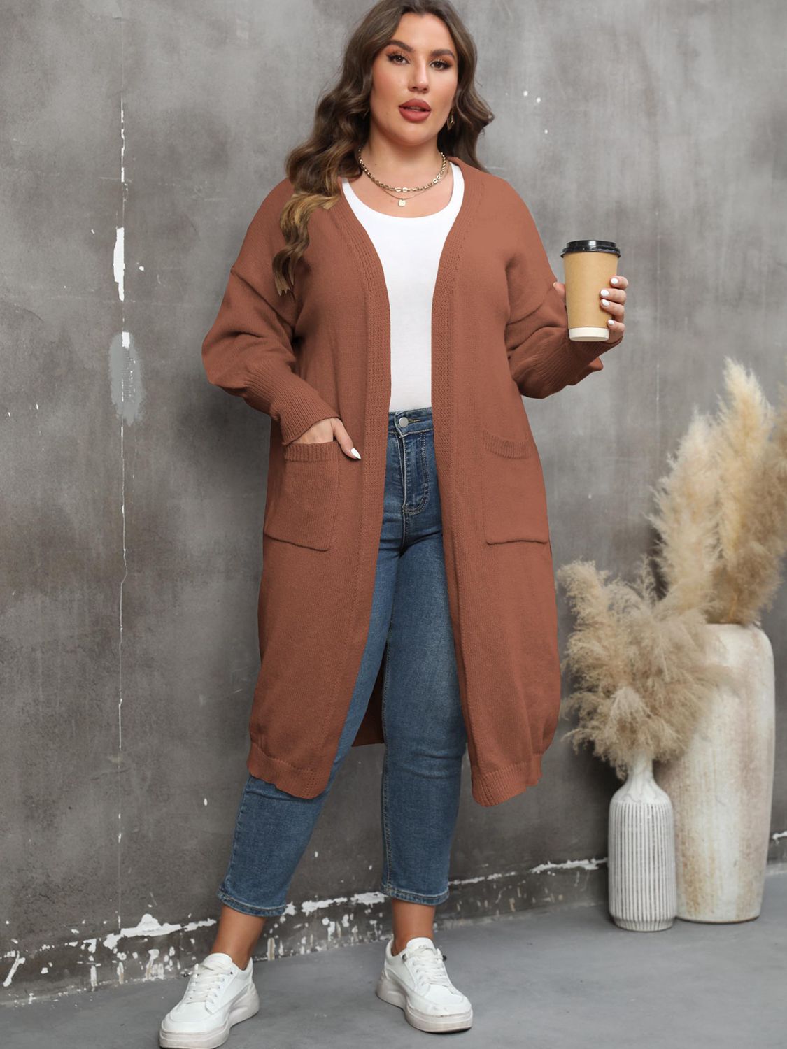 Plus Size Long Sleeve Pocketed Cardigan by Wild and Free Boutique