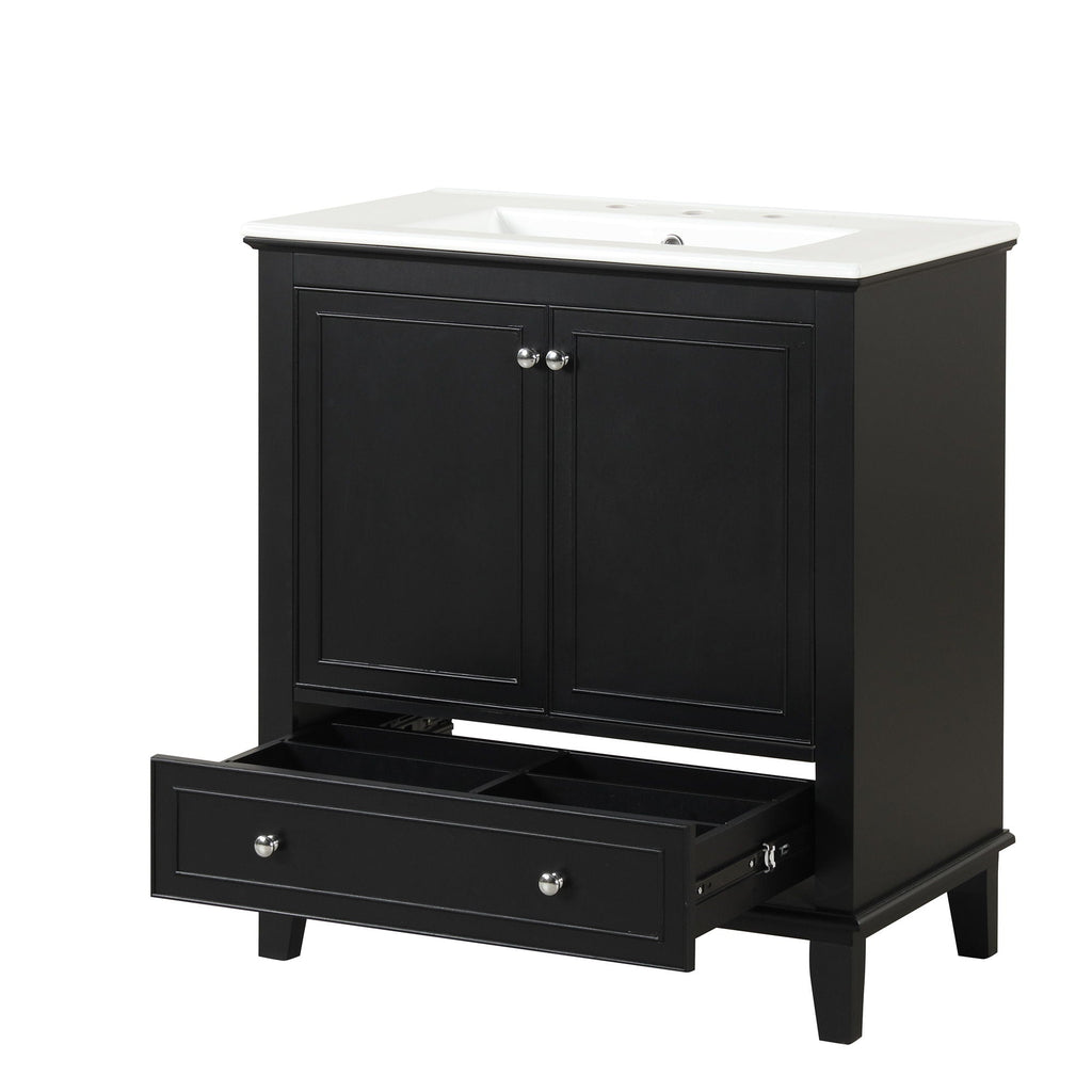 30" Bathroom Vanity With Sink Combo, Multi Functional Bathroom Cabinet With Doors And Drawer - Black by Unique Piece Furniture