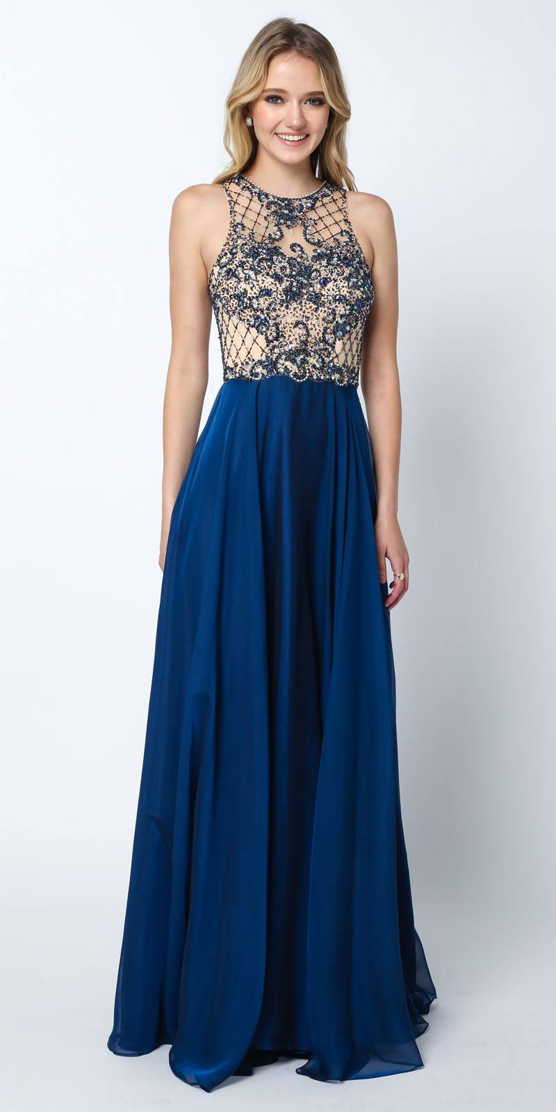 Juliet 637 Sleeveless A-Line Rhinestone Embellished Gown by DiscountDressShop