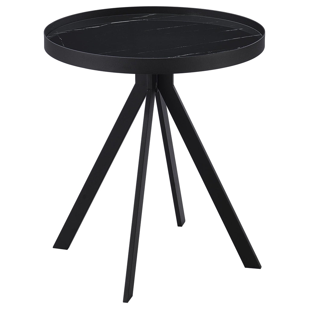 Briggs Round Marble Printed Glass Top End Table Black by Unique Piece Furniture