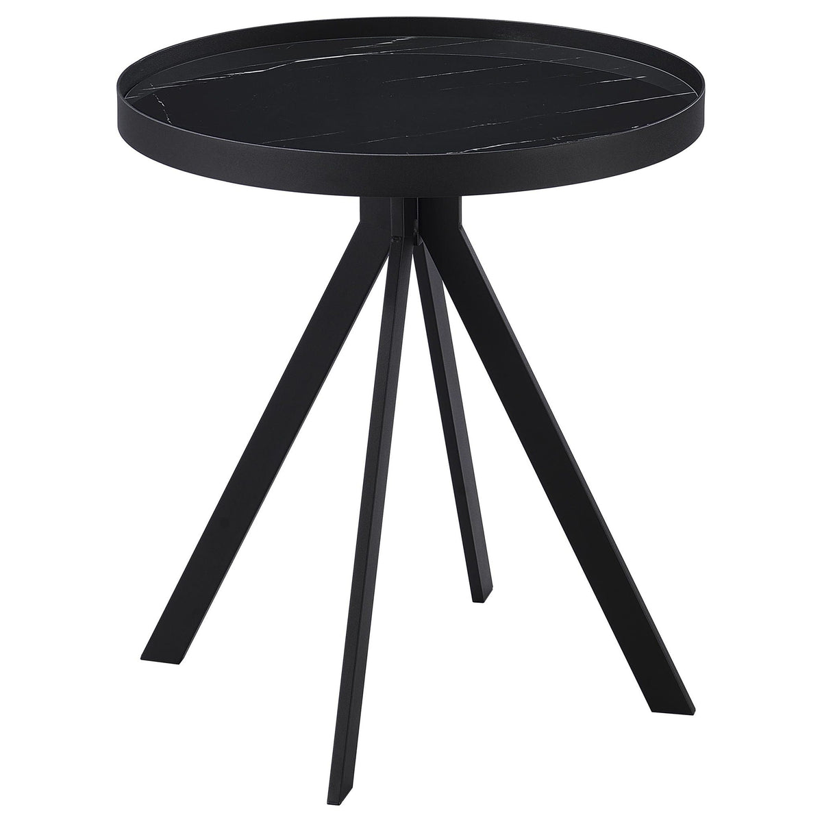 Briggs Round Marble Printed Glass Top End Table Black by Unique Piece Furniture