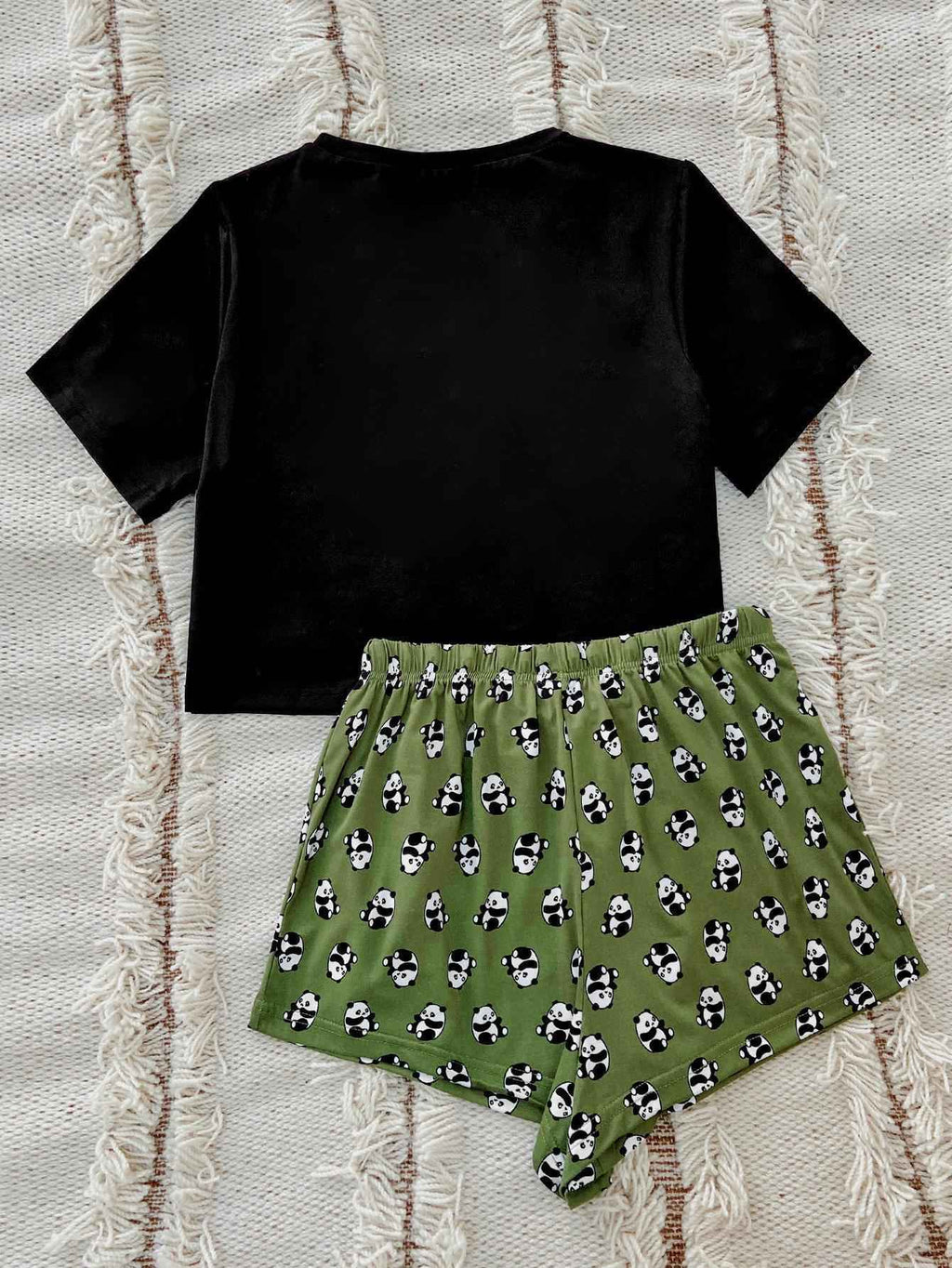 Graphic Tee and Panda Print Shorts Lounge Set by Wild and Free Boutique
