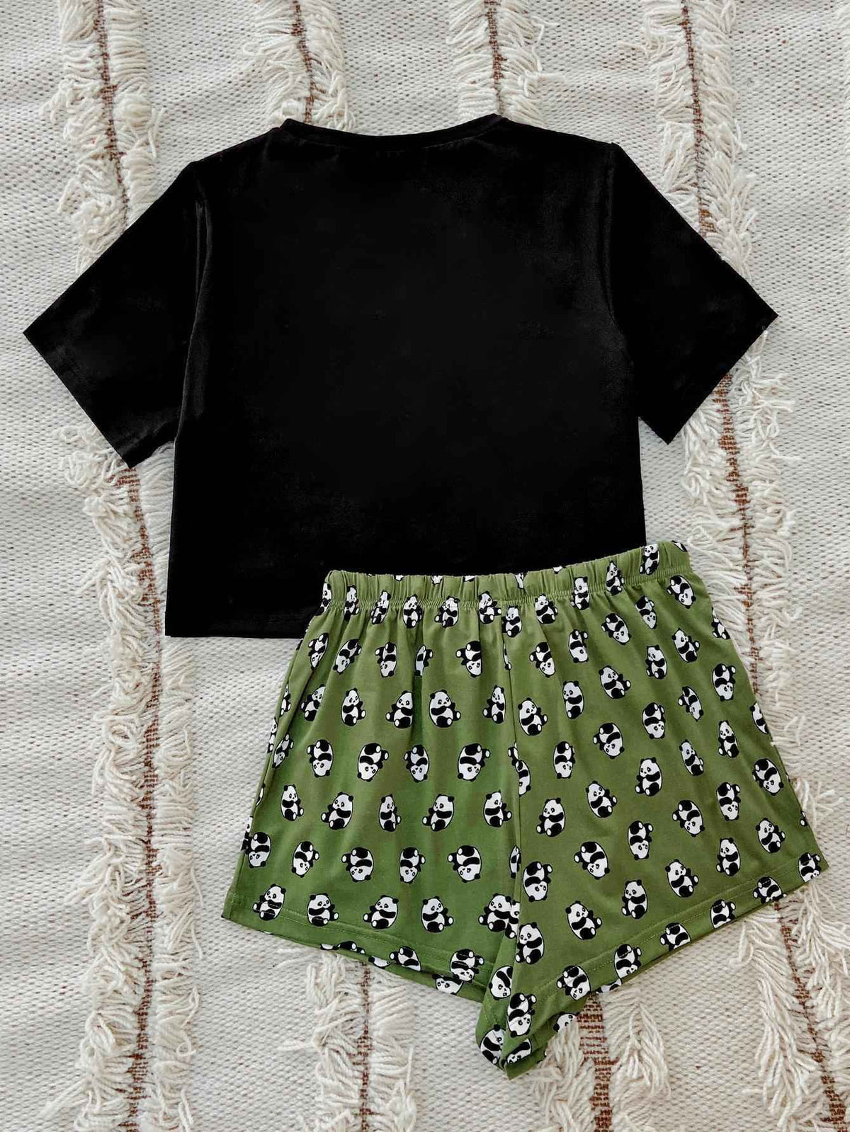 Graphic Tee and Panda Print Shorts Lounge Set by Wild and Free Boutique