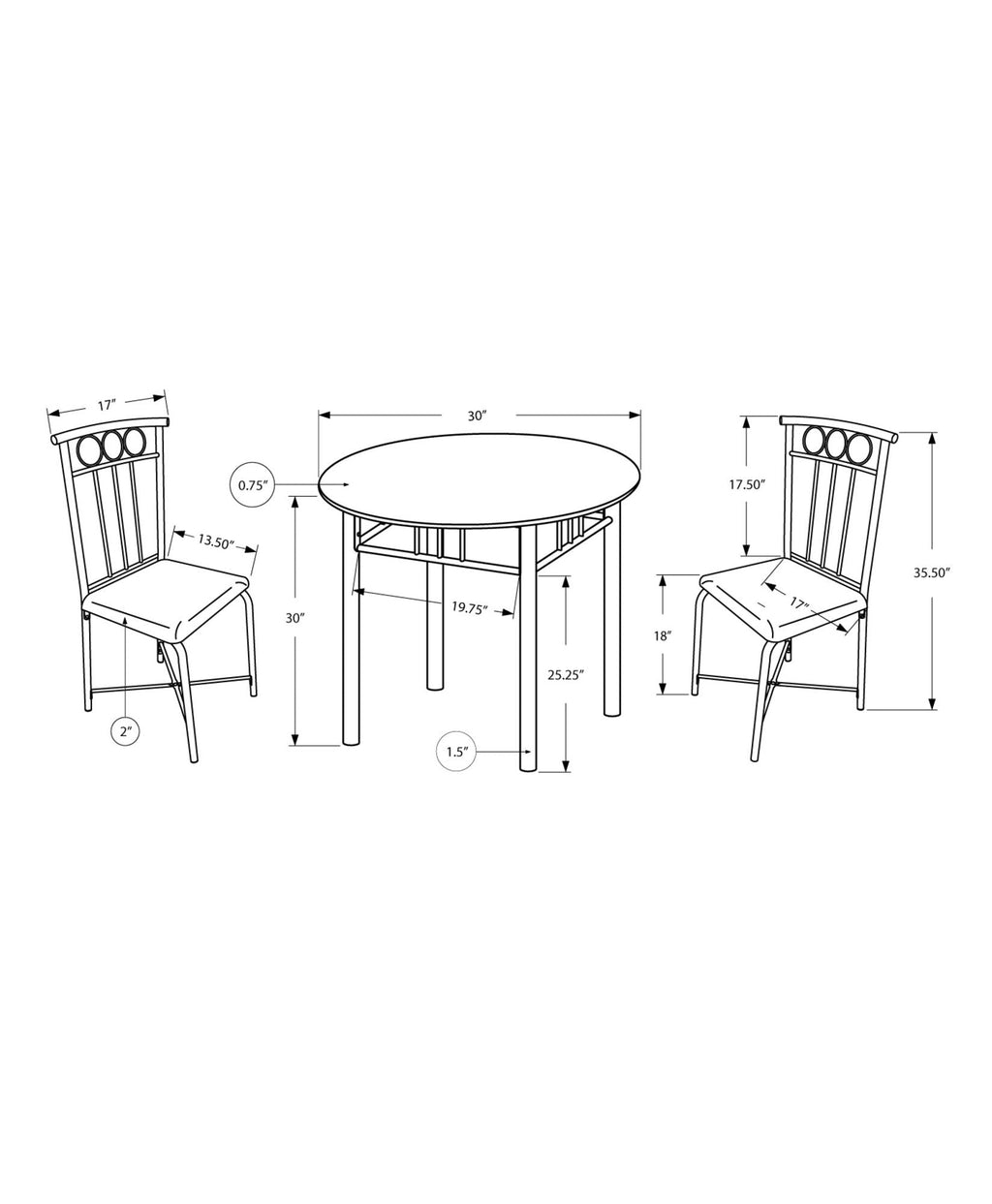 3 Pieces Dining Table Set, Small, Round, Contemporary & Modern by Unique Piece Furniture