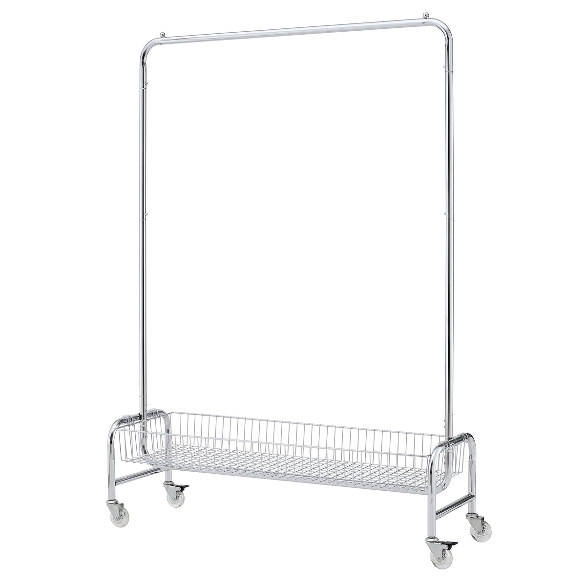 Heavy Duty Iron Garment Rack With Basket On Wheels - Silver by Unique Piece Furniture