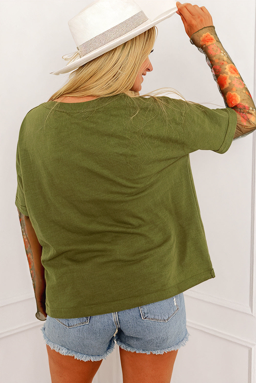 Fern Green Faux Two Piece Floral Long Sleeve Patchwork Tee by Dear-Lover Dropshipping