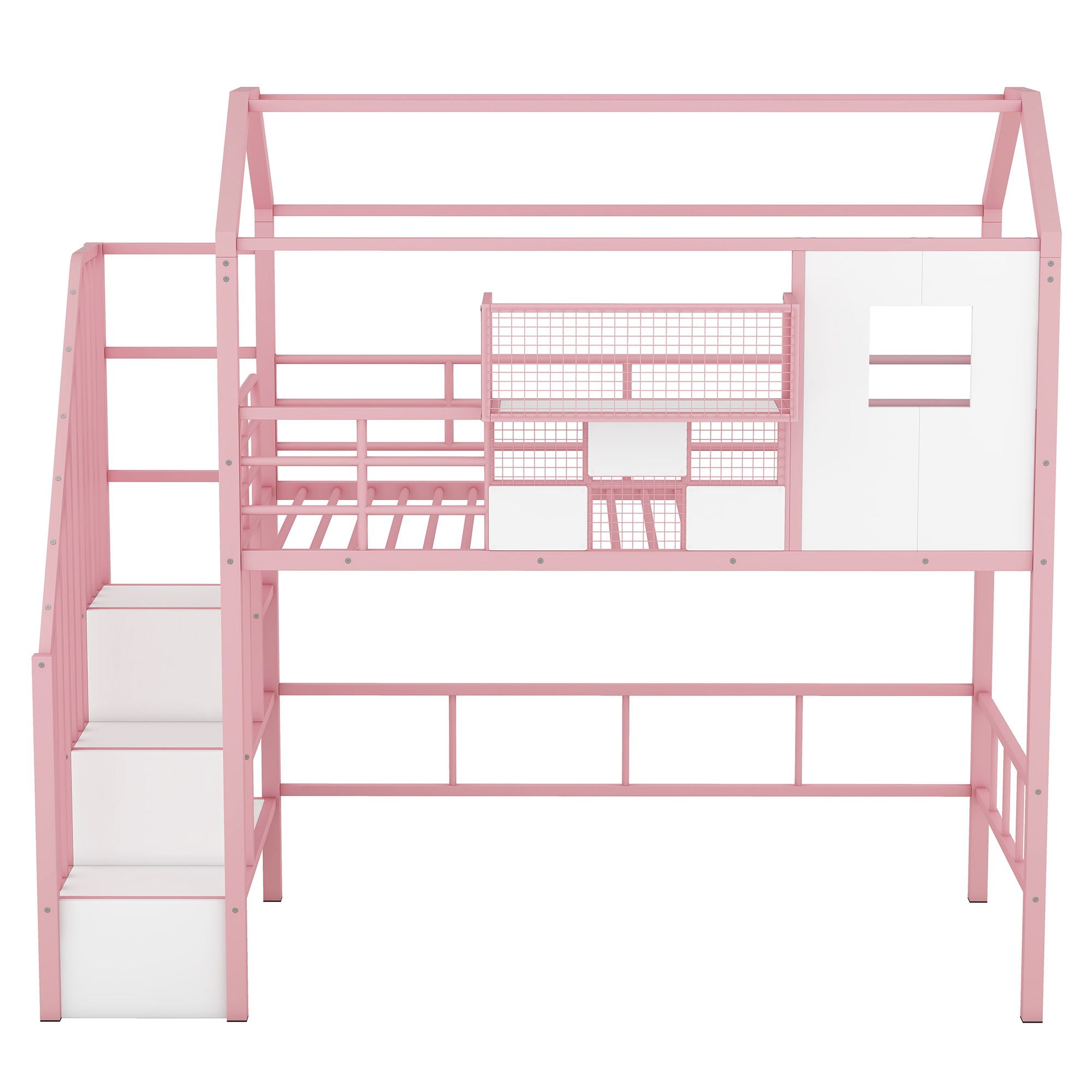 Metal Loft Bed With Roof Design And Storage Box With Guardrails And Integrated Ladder by Unique Piece Furniture