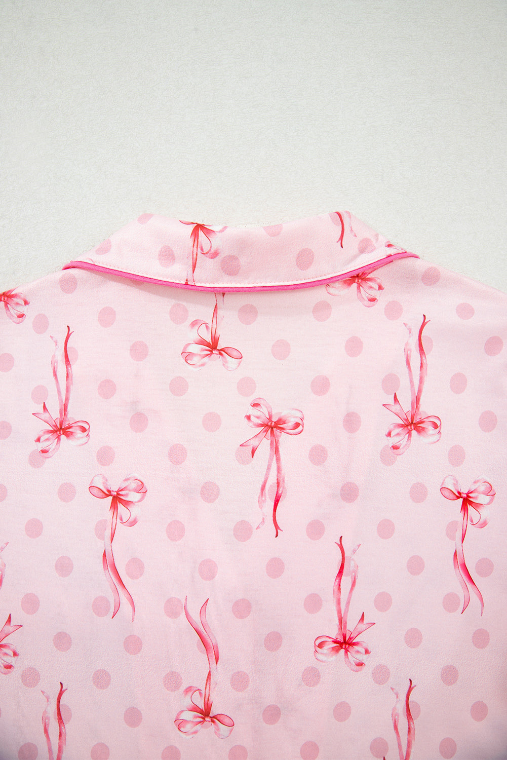 Pink Bow Print Contrast Pipping Short Pajamas Set by Wild and Free Boutique