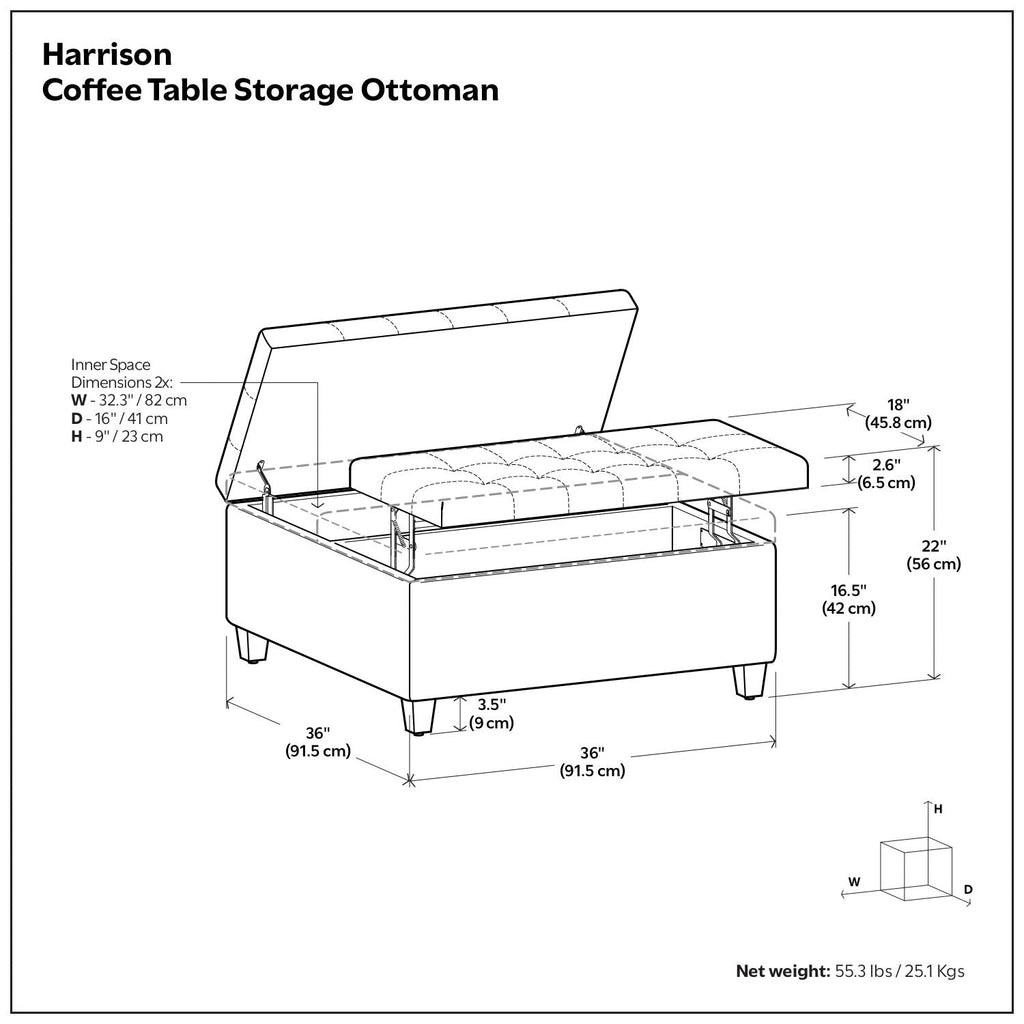 Harrison - Upholstered Coffee Table Storage Ottoman by Unique Piece Furniture