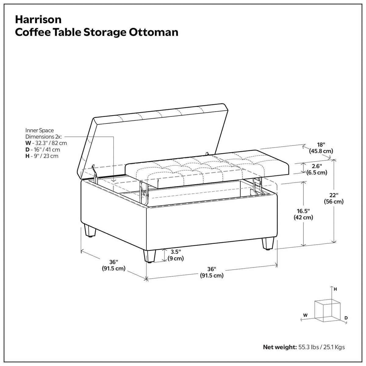 Harrison - Upholstered Coffee Table Storage Ottoman by Unique Piece Furniture