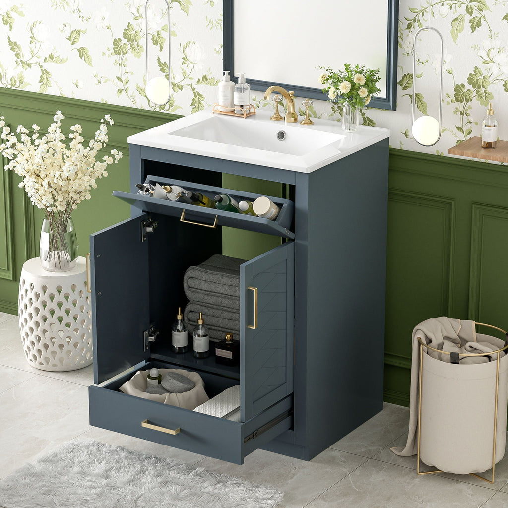 Modern Bathroom Vanity With Integrated Ceramic Sink, 2 Door Cabinet With Tip-Out Drawer by Unique Piece Furniture