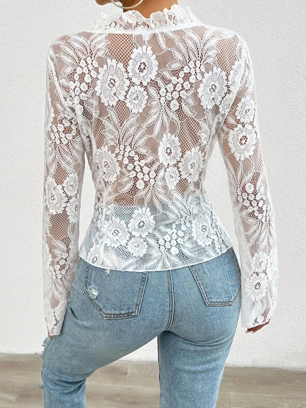 Tied V-Neck Long Sleeve Lace Top by Wild and Free Boutique