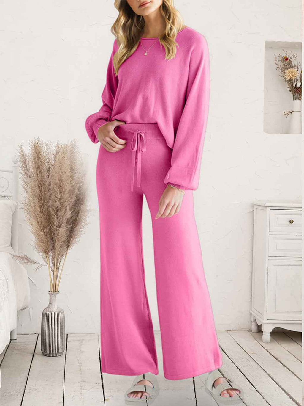 Long Sleeve Lounge Top and Drawstring Pants Set by Wild and Free Boutique