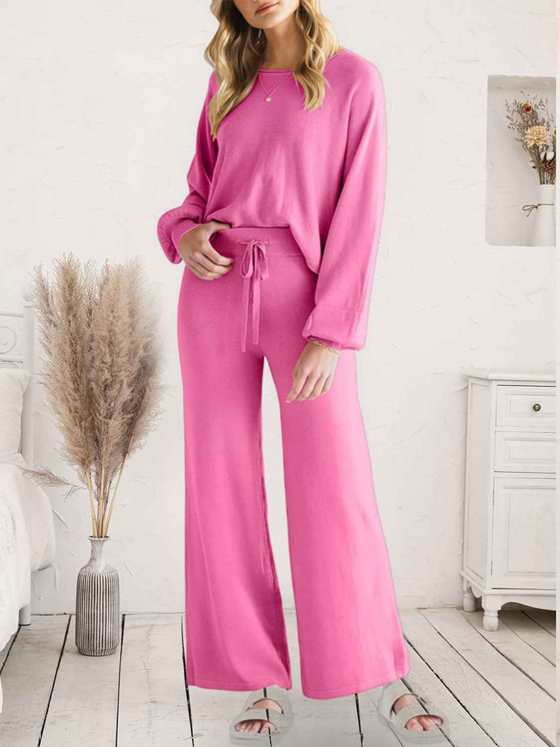 Long Sleeve Lounge Top and Drawstring Pants Set by Wild and Free Boutique