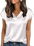 Satin V-Neck Short Sleeve Blouse by Wild and Free Boutique