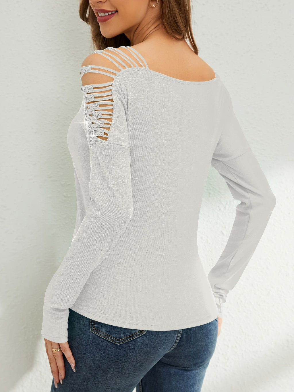 Rhinestone Cutout Long Sleeve T-Shirt by Wild and Free Boutique