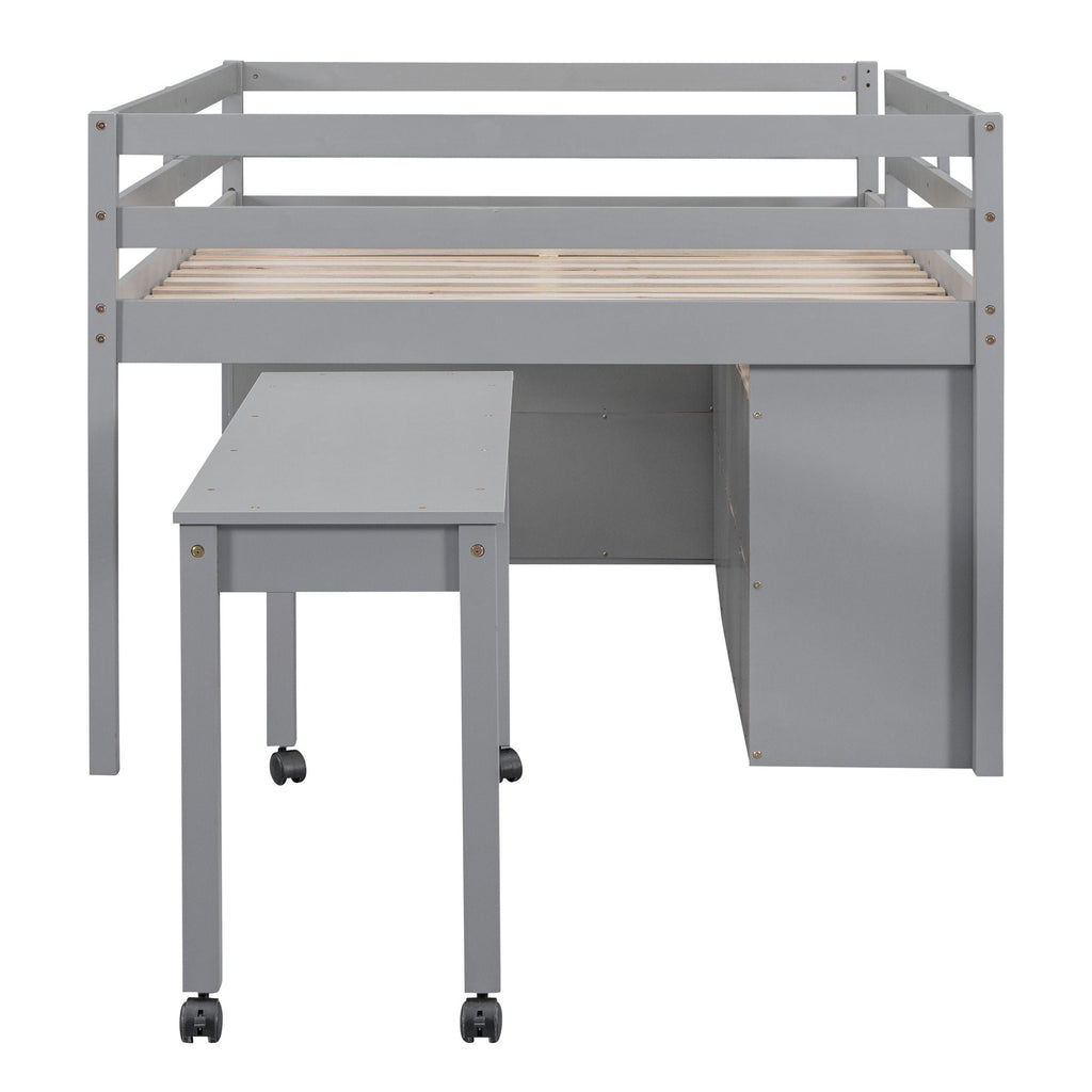 Loft Bed With Retractable Writing Desk And 4 Drawers, With Lateral Portable Desk And Shelves by Unique Piece Furniture