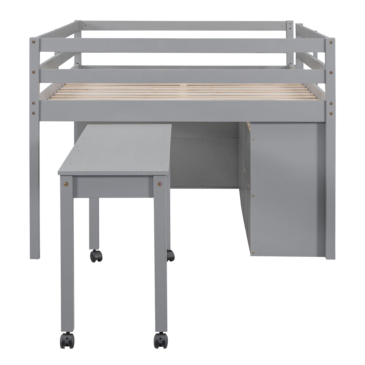 Loft Bed With Retractable Writing Desk And 4 Drawers, With Lateral Portable Desk And Shelves by Unique Piece Furniture