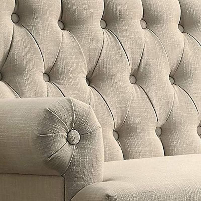 Warm Beige Tufted Linen Love Seat For Small Spaces by ShipItFurniture