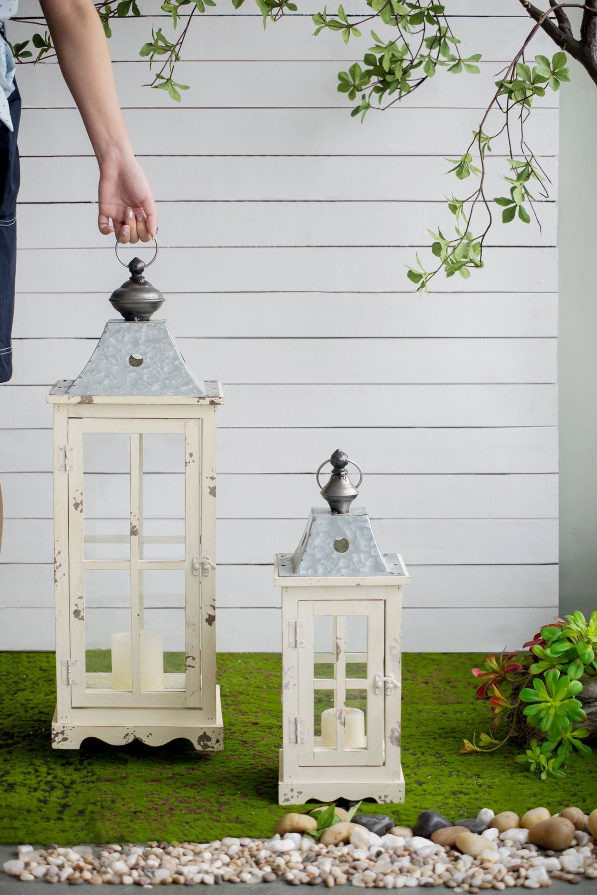 Wooden Candle Lantern Decorative, Hurricane Lantern Holder Decor For Indoor Outdoor, Home Garden - Ivory by Unique Piece Furniture