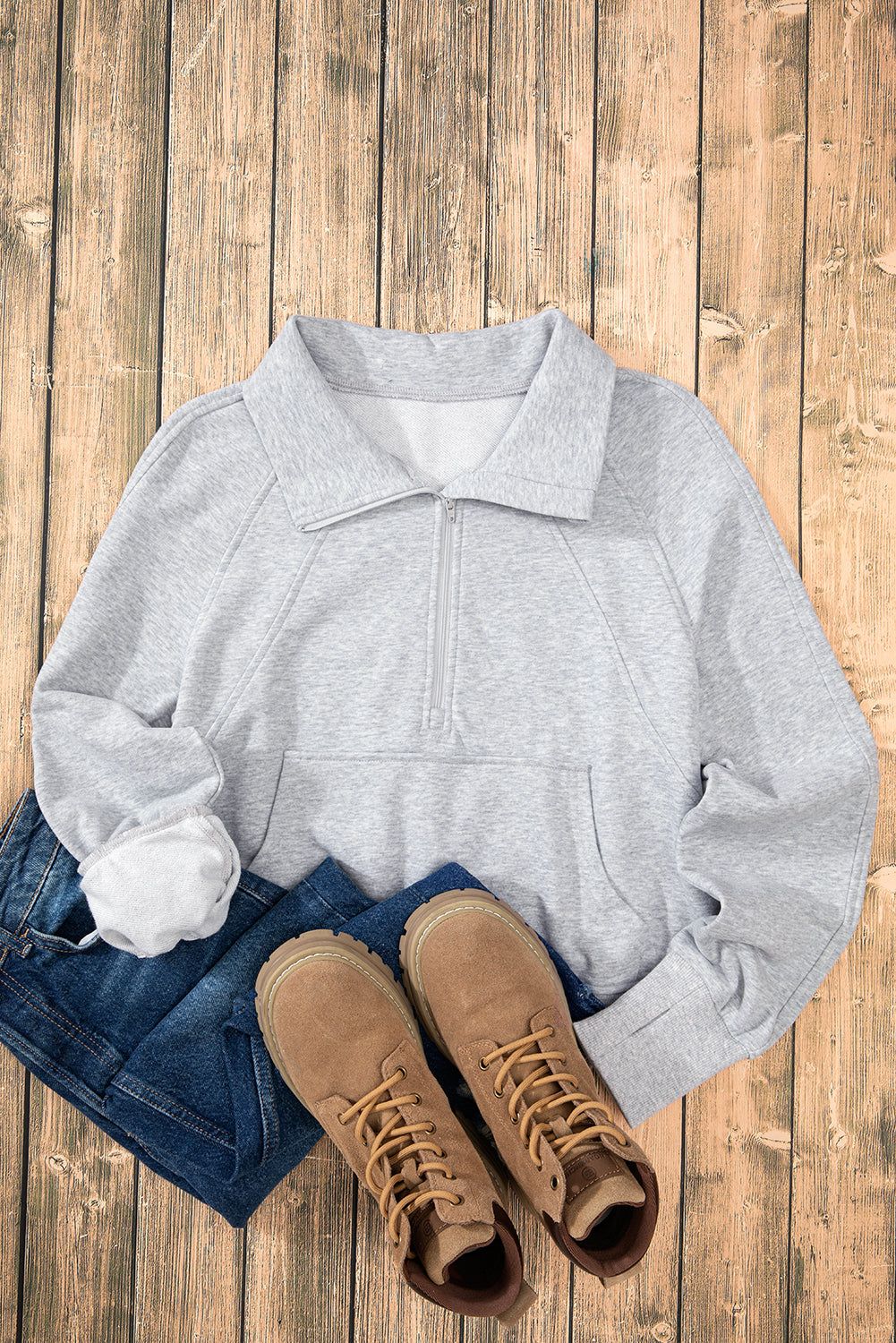 Smoke Green Quarter Zip Stand Neck Kangaroo Pocket Sweatshirt by Wild and Free Boutique