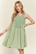 ADORA Decorative Button Sleeveless Babydoll Dress by Femstylo