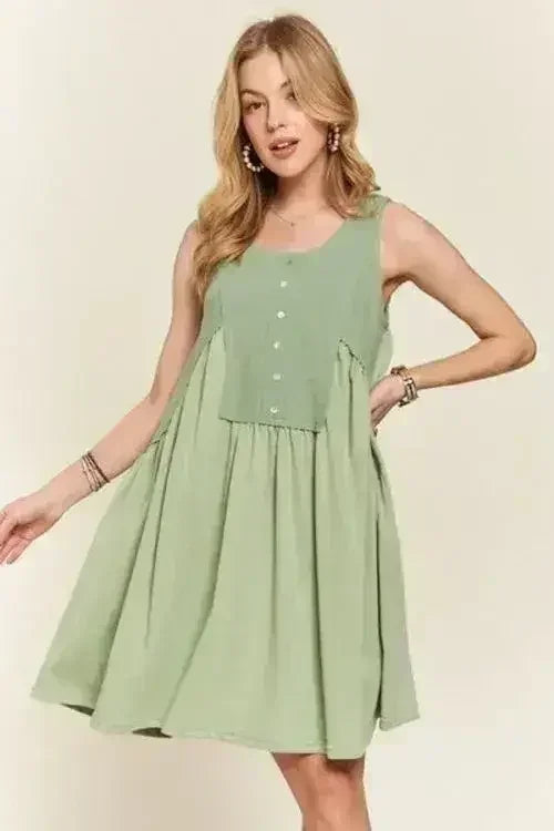 ADORA Decorative Button Sleeveless Babydoll Dress by Femstylo