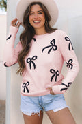 Light Pink Bow Pattern Knitted Loose Fit Sweater by Dear-Lover Dropshipping