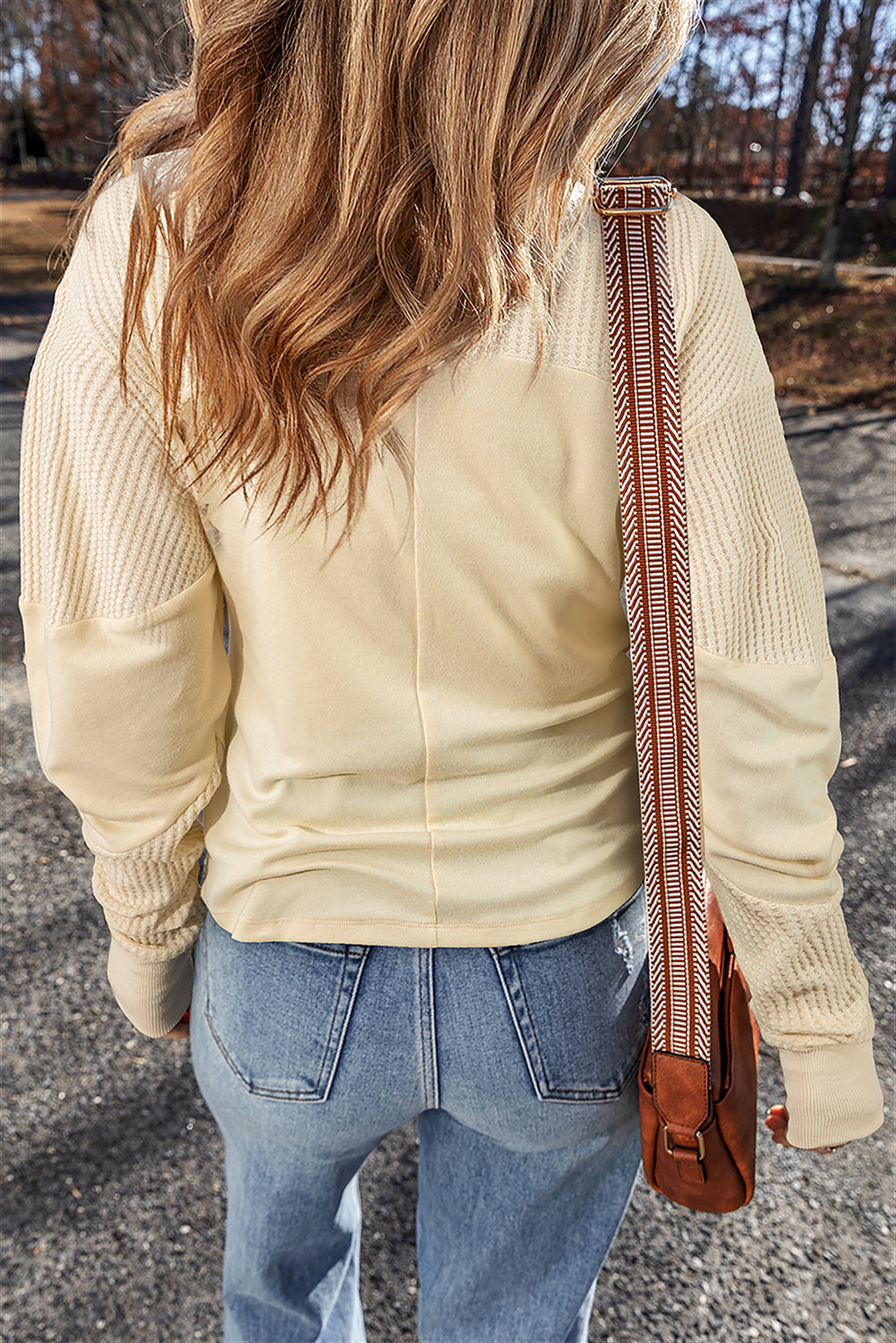 Beige Thermal Knit Patchwork Exposed Seam Long Sleeve Top by Dear-Lover Dropshipping