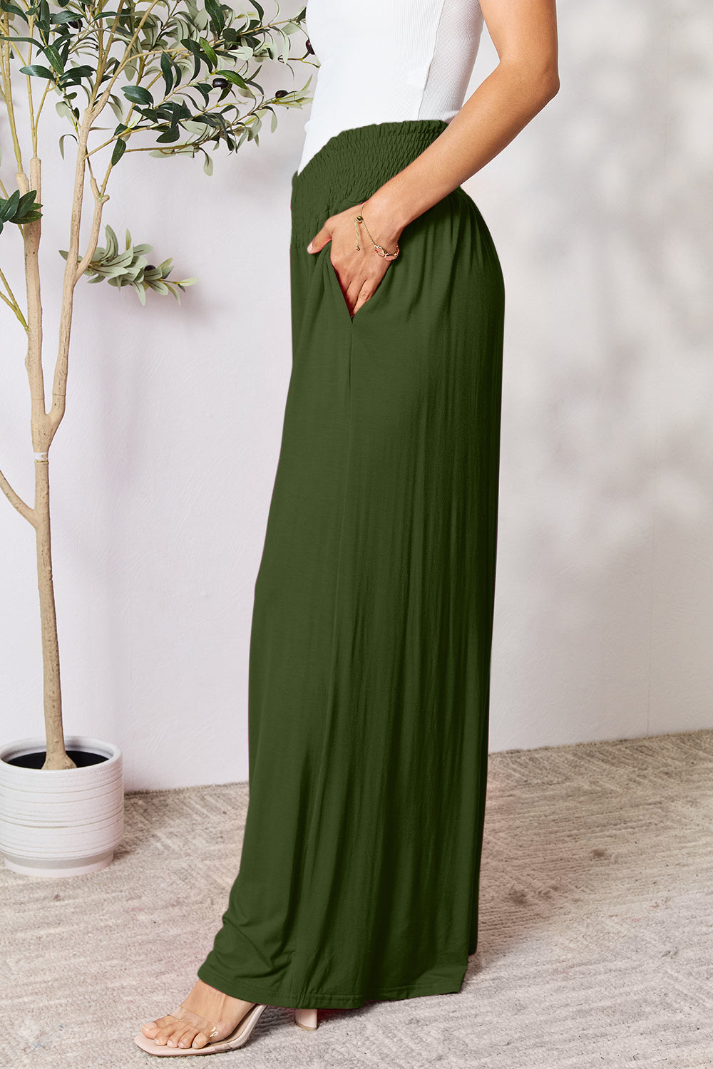 Double Take Full Size Smocked Wide Waistband Wide Leg Pants by Wild and Free Boutique