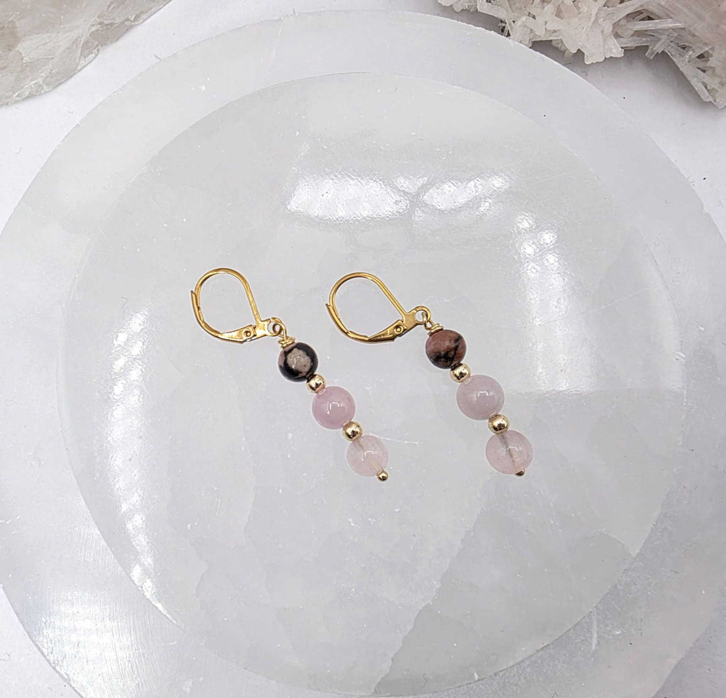 I AM ENOUGH -Kunzite, Rose Quartz, Rhodonite Gem Jewelry Set by Sacred Crystals