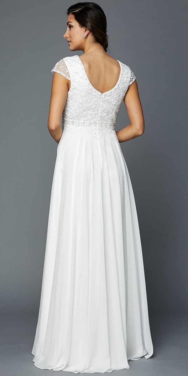 Juliet 657 Cap Sleeves Beaded Bodice A-line Long Dress by DiscountDressShop