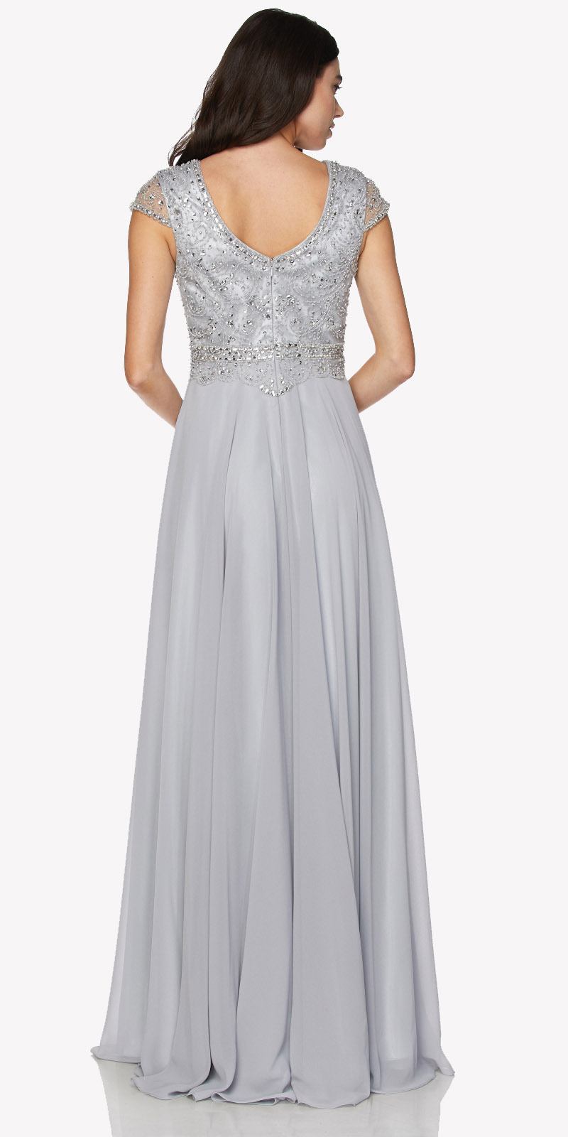 Juliet 657 Cap Sleeves Beaded Bodice A-line Long Dress by DiscountDressShop