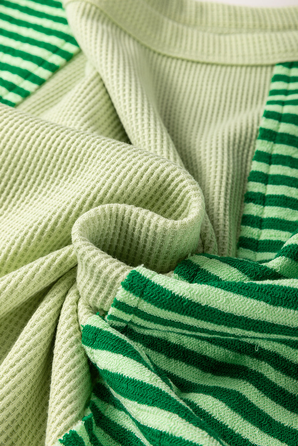 Mint Green Striped Patchwork Textured Colorblock 3/4 Sleeve Knit Top by Wild and Free Boutique
